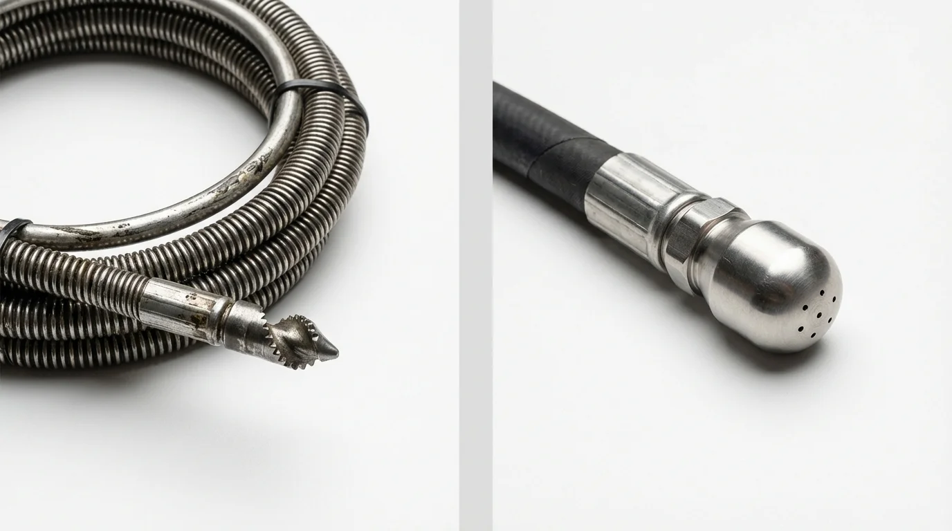 Drain snake cable and hydro jetting nozzle used for drain cleaning in Lindstrom, MN