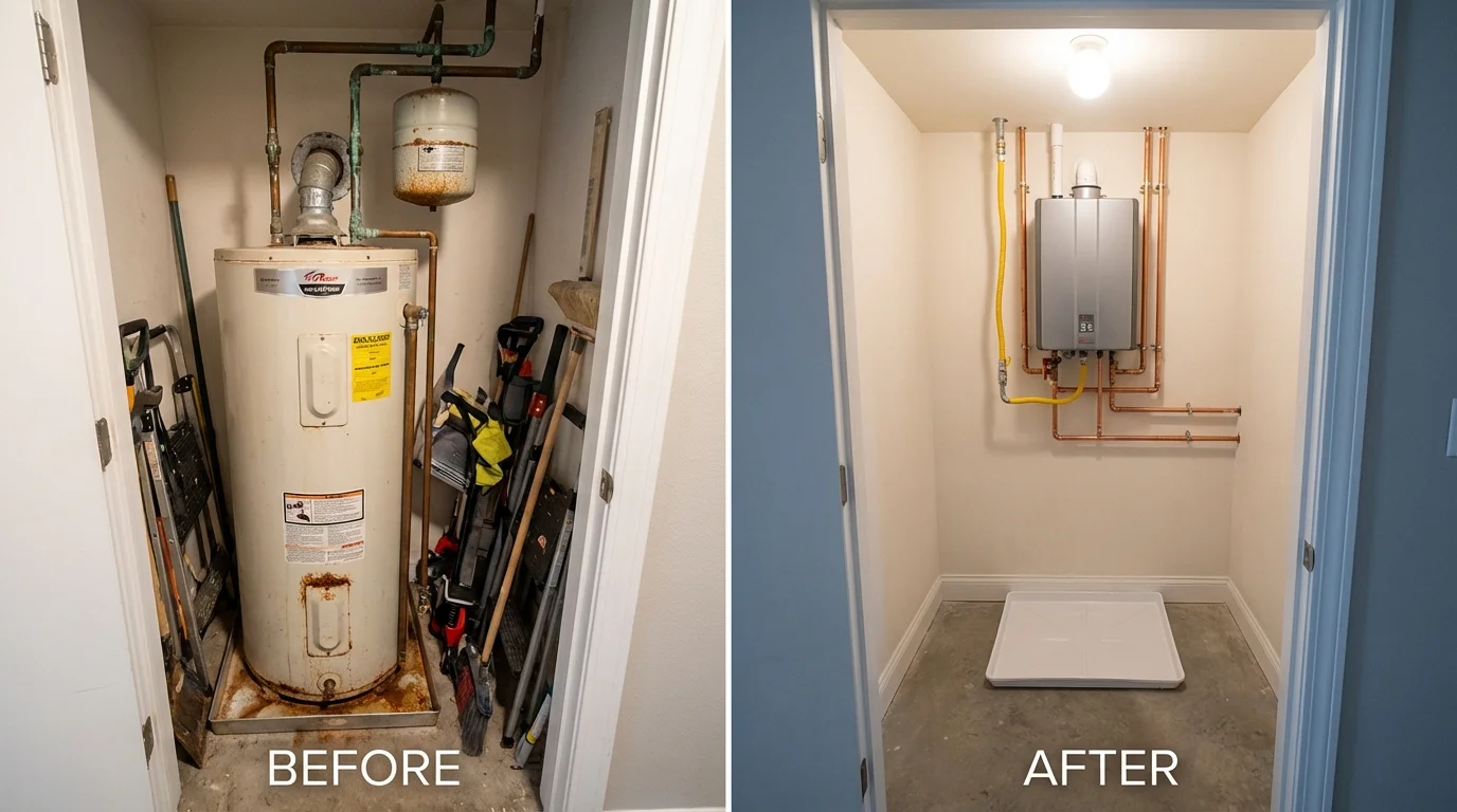 Tank water heater versus wall-mounted tankless unit comparison for Lindstrom, MN homeowners