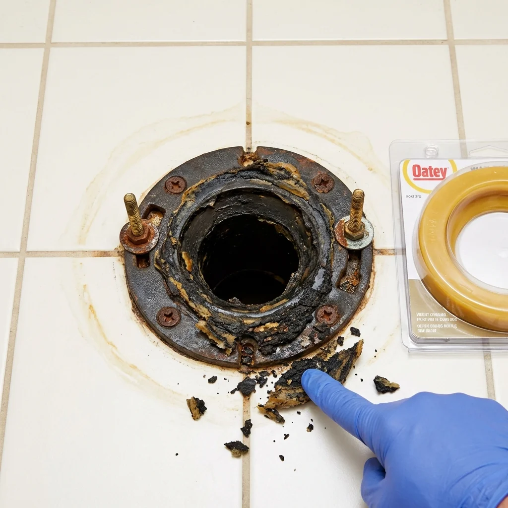 Failed wax ring showing water seepage at the base of a toilet in a Lindstrom, MN home